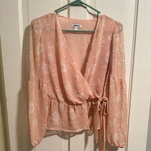 Express Peach Floral Wrap Blouse
